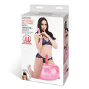 Lux Fetish Inflatable Sex Chair With Vibrating Dildo Pink packaging showcasing product features and usage.