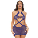 Electric Lingerie X Appeal Fishnet Dress Blue showcasing a sleek fishnet design and cut-out details for a daring look.