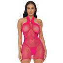 Electric Lingerie Electric Pink Mesh Halter Dress showcasing a bold pink mesh design with a flattering halter neckline.