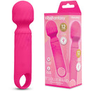 Vibefantasy 5 Inch Lolly Wand Rechargeable Mini Wand Pink next to its packaging, showcasing 12 functions and body-safe silicone.