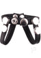 Rouge Arab Strap Leather Cock and Balls Strap Black featuring silver studs and adjustable design for BDSM play.