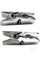 Rouge Metal Nipple Clamps Silver close-up view showcasing polished metal design for nipple play.