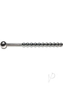 Rouge Beaded Stainless Steel Urethral Sound with Stopper featuring a smooth ribbed shaft and rounded tip.