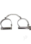 Rouge Stainless Steel Ankle Shackles With Turning Key showcased, featuring a chain and polished finish, perfect for novelty collectors.