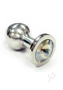 Rouge Smooth Stainless Steel Anal Plug Small Clear Jewel displaying a polished surface and decorative clear jewel at the base.