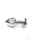 Rouge Smooth Stainless Steel Anal Plug Small Clear Jewel side view, polished surface and clear jewel base.