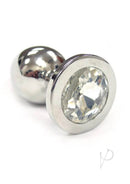 Rouge Smooth Stainless Steel Anal Plug Large Clear Jewel with sparkling crystal detail.
