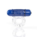 Screaming O 4B O Wow Vibrating Ring in blueberry with clear base, featuring deep bass vibrations and waterproof design.