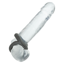 Alpha Liquid Silicone Beaded Crazy 8 Cock Ring Grey on clear dildo, enhancing pleasure and support.