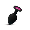 Viben Gemma Pink Gem Black Silicone Butt Plug Medium with a sleek design and sparkling pink gemstone.