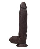 Get Lucky Real Skin 12 Inch Dual Layer Dildo Dark Brown side view showcasing realistic texture and design.