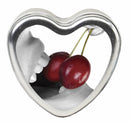 Earthly Body Cherry Edible Massage Candle 4 Oz in a heart-shaped container with cherries.