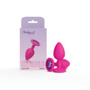 Gemma Purple Gem Pink Silicone Anal Plug Small with packaging showcasing its playful design and vibrant colors.