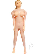 Fuck Friends Tiffany Vibrating Inflatable Love Doll Vanilla standing upright, showcasing realistic features and soft figure.