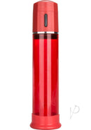 Advanced Fireman's Fully Automated Penis Pump Red in a cylindrical design with measurement markings.