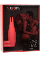Red Hot Flare USB Rechargeable Silicone Massager Red in packaging with enticing images for intimate pleasure.