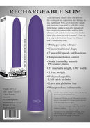 Evolved 7 Function Rechargeable Slim Vibrator Purple with classic shape and powerful 7 functions, waterproof design.