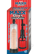 Maxx Gear Powerful Vacuum Penis Pump Clear shown with transparent chamber and EZ squeeze handle for strong suction.