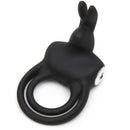 Happy Rabbit Couples Rechargeable Rabbit Love Ring Black showcasing its dual ring design and bunny ears for clitoral stimulation.