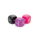 Happy Rabbit Couple's Sex Dice Game featuring three colorful dice labeled with playful actions and settings.