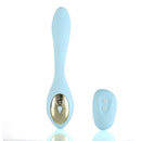 Maia Toys Harmonie Remote Control Silicone Bendable Vibrator with remote, light blue color and flexible design.