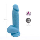 Declan 6.5 inches Liquid Silicone Dong Blue by Maia Toys showing dual density design and suction cup base.