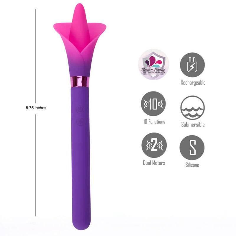 Vala Dual Jaguar Power Flower Vibrator Purple by Maia Toys, designed like a blooming flower, featuring dual motors and 10 functions.