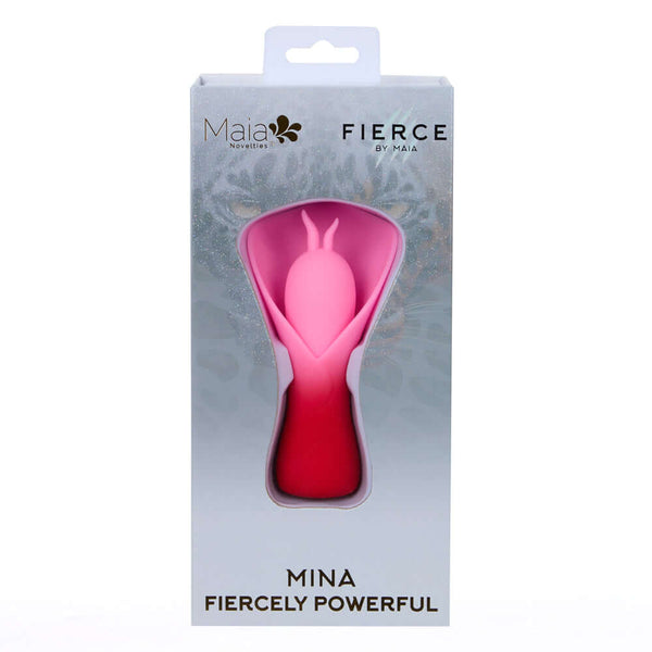 Mina Jaguar Power Mini Flower Vibrator Pink by Maia Toys packaging with sleek design and soft, fluttering petals.
