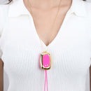 Molli Vibrating Nipple Clamps and Necklace Pink by Maia Toys showcased as a stylish accessory on a model.
