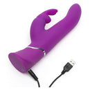 Happy Rabbit Curve Power Motion Rabbit Vibrator Purple with USB charging cable and ergonomic design.
