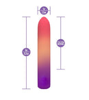 Play With Me Sunset Passion Rechargeable Silicone Vibrator dimensions infographic showing length and width.
