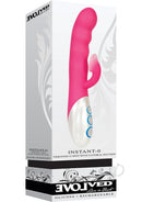 Evolved Instant-O G-Spot Vibrator with Clitoral Suction Pink packaging featuring a vibrant pink design and control buttons.