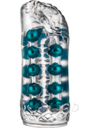 M for Men Super Stroker Masturbator Clear with turquoise pleasure beads, designed for ultimate solo play.