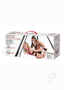 Lux Fetish Fantasy Sex Swing Black packaging showcasing a couple using the sex swing.