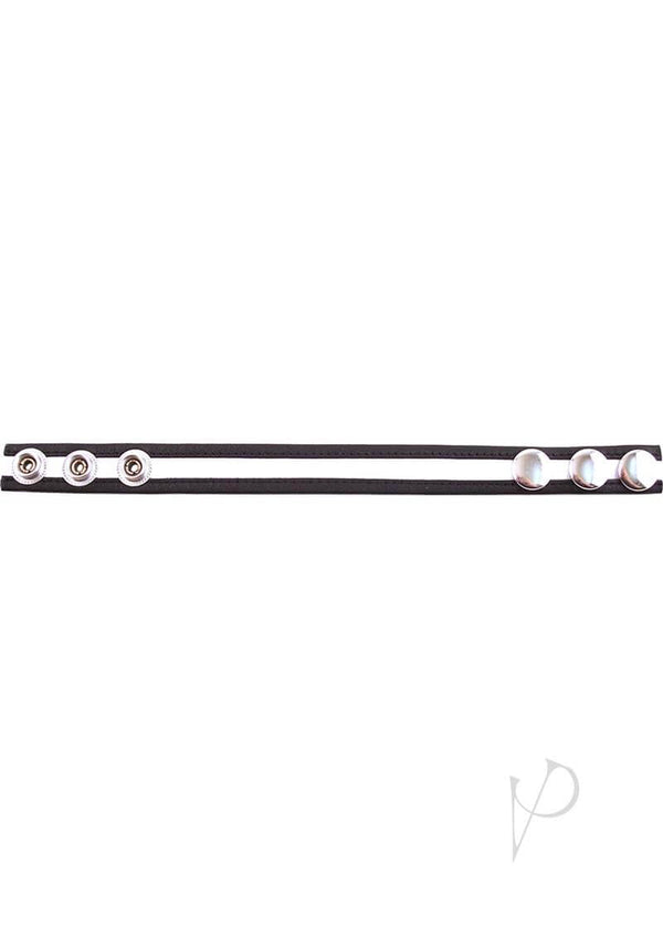 Rouge Leather Adjustable Cock Strap Black and White with silver details for a secure fit and enhanced pleasure.