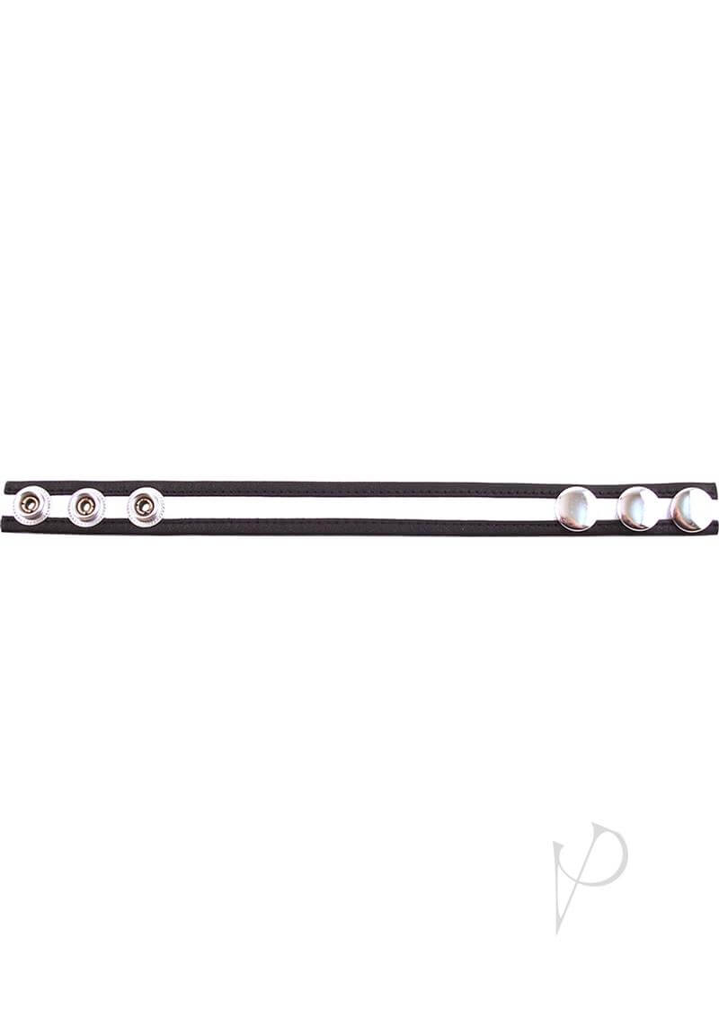 Rouge Leather Adjustable Cock Strap Black and White with silver details for a secure fit and enhanced pleasure.