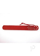 Rouge Leather Three Flap Paddle Red, a bold red leather spanking paddle with decorative studs.
