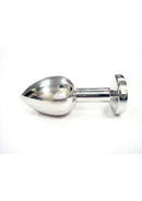 Rouge Smooth Stainless Steel Anal Plug Medium Blue Jewel on a white background, featuring a sleek polished finish.