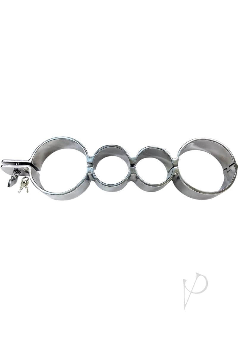 Rouge Stainless Steel Wrist and Ankle Binder Silver - durable bondage accessory with sleek design for intense restraint.