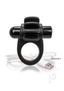 Charged Skooch Vibrating Silicone Cock Ring Black with USB charging cord for powerful stimulation.