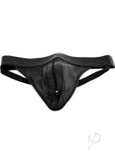 Rouge Leather Zip Jocks Small Black jockstrap with front zipper and contrasting stripe in premium black leather.