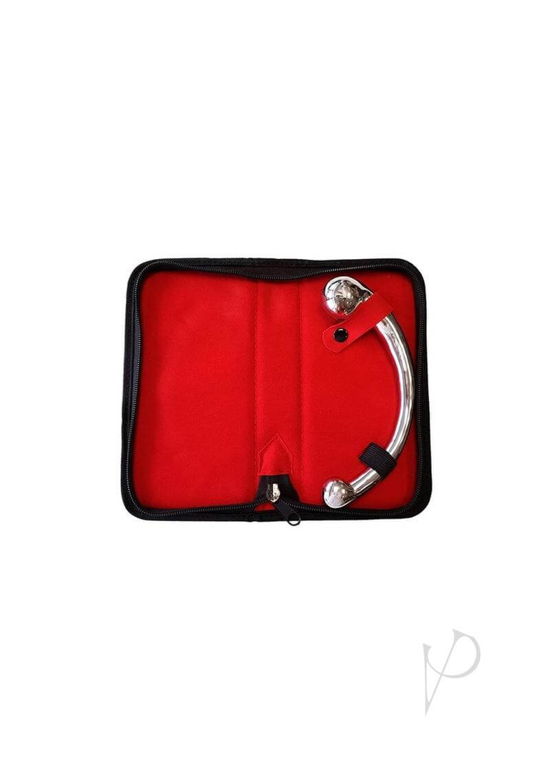 Rouge Stainless Steel Wand Anal Vaginal Dildo Silver in a red case, showcasing its elegant design and finish.