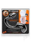 Oxballs Tailpipe Chastity Cock Lock with Butt Plug Black for beginners in chastity play, featuring a stretchy cock lock and butt plug.