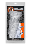 Oxballs Screw'd Super-Squishy Masturbator Clear in packaging showcasing its unique spiral design.