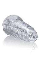 Oxballs Screw'd Super-Squishy Masturbator Clear shown from the side, highlighting its spiral design and clear material.
