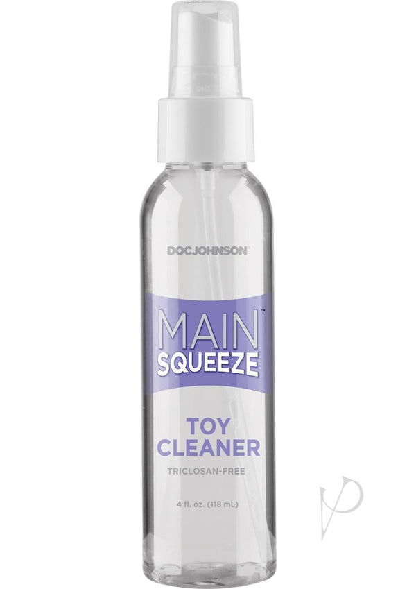Main Squeeze Toy Cleaner 4 Oz bottle with spray top for cleaning pleasure products.