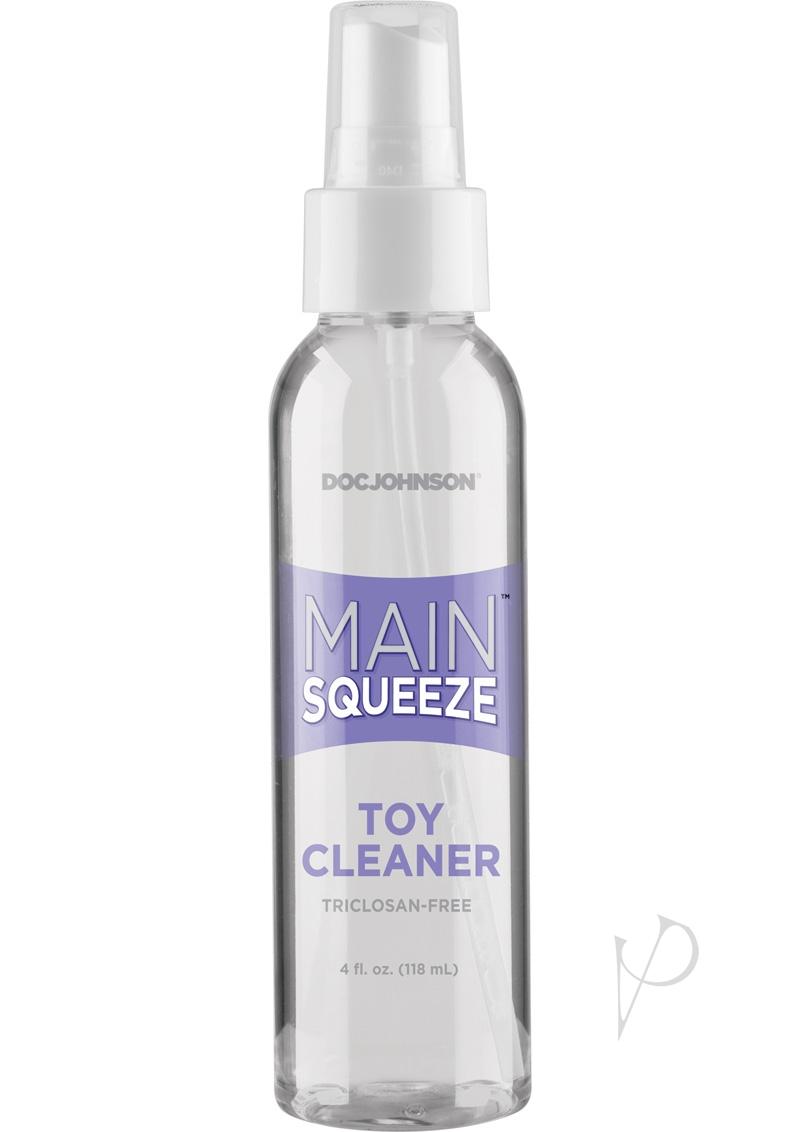 Main Squeeze Toy Cleaner 4 Oz bottle with spray top for cleaning pleasure products.