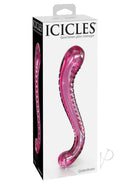 Icicles No 69 Textured G-Spot Glass Probe Pink packaging showcasing elegant hand-blown glass craftsmanship.