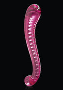 Icicles No 69 Textured G-Spot Glass Probe Pink displayed against a black background showcasing its sleek design.