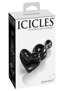 Icicles No 74 Beaded Heart Shaped Glass Anal Plug Black in elegant packaging featuring heart-shaped design.